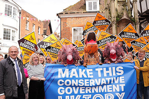 Liberal Democrat supporters with leader Ed Davey