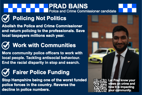 Prad Bains’ key priorities as Police & Crime Commissioner candidate for Hants & IOW